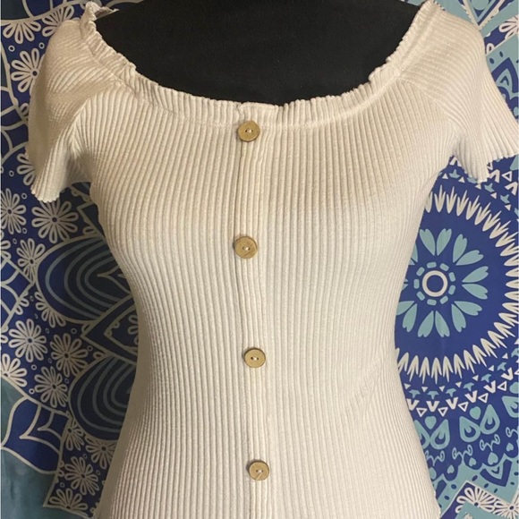 White Ribbed Button-Down Top - Picture 1 of 3